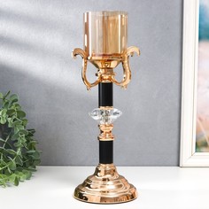 Подсвечник металл, стекло на 1 свечу Карино d-7 см, золото 15,5х15,5х33 см No Brand