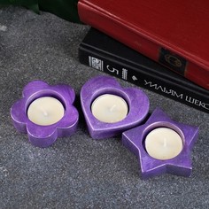 Набор подсвечников Звезда, сердце и цветок 3шт, сиреневый металлик No Brand