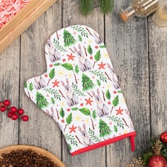 Варежка-прихватка "Happy New Year" 20х28 см, саржа, 100% х/л, ватин 250 г/м2 Этель