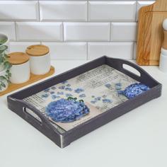 Поднос деревянный для завтрака "Прованс. Фиалки", 43×27.5×7 см, серый графит Дарим Красиво