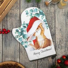 Варежка-прихватка "Сhristmas bunny" 20х28см,саржа, 100% х/л, ватин 250г/м2 Этель