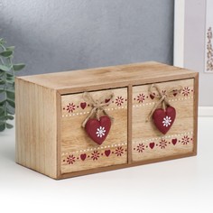 Шкатулка дерево 2 ящика "Ленты из сердец" 11,3х22х10,1 см No Brand