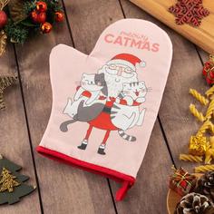 Варежка-прихватка "Catmas" 20х28см, саржа, 100% х/л, ватин 250г/м2 Этель
