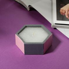 Свеча в подсвечнике «Розовый и серый», 8 х 3 х 7 см No Brand