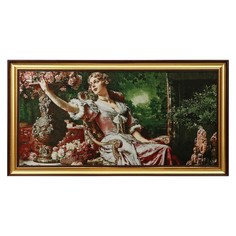 M048-40х80 Картина из гобелена Девушка в кресле и розы 47х87 No Brand