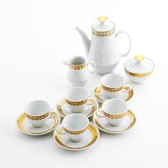 Кофейный сервиз, Винтаж, на 5 персон (13 предм.), фарфор, золочение, ГДР, 1960-1980 гг. Однажды