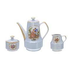 Кофейный сервиз из 3 предметов, Винтаж, фарфор, золочение, Польша, 1960-1980 гг. Однажды