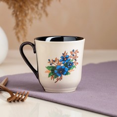 Кружка Цветы и ягоды, бело-коричневая, керамика, 0.32 мл, микс