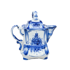 Молочник с крышкой "Ларец", гжель, фарфор, 14х14 см No Brand