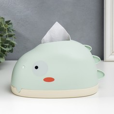 Шкатулка пластик для салфеток Динозавр светло-зелёная 12х12х21 см No Brand