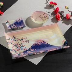 Доляна Набор для суши Доляна «Фудзияма», 3 предмета: соусники 8×2 см, 8×6 см, подставка 25