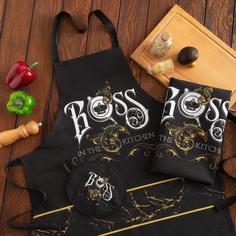 Доляна Кухонный набор Boss, фартук 70х60 см, прихватка 20х20 см, полотенце 35х60см