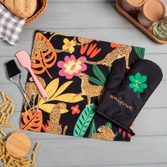 Этель Набор подарочный Tropical: полотенце, варежка-прихватка, кисть, лопатка