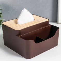 Шкатулка пластик д/салфеток+подставка Скандинавский стиль коричневая 10х17,5х17,5 см No Brand