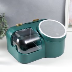 Шкатулка для косметики пластик, зеркало с подсветкой Тёмно-зелёная 37,5х22х31 см No Brand