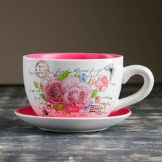 Горшок в форме чашки Розы 151910 см No Brand