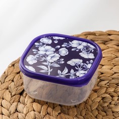 Контейнер пищевой Доляна «Цветы», 400 мл, квадрат, цвет фиолетовый