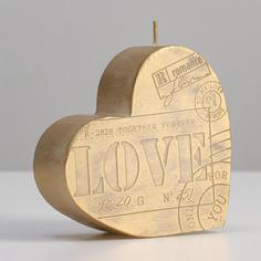 Свеча фигурная "Сердце", 13,5х13,5х4 см, золото No Brand