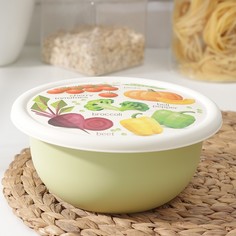 Миска с крышкой, 1,2 л, d=18 см, h=8 см, с декором, цвет салатовый No Brand