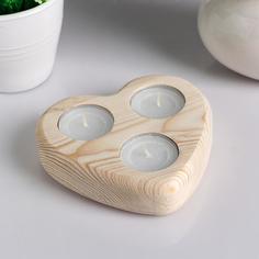 Подсвечник деревянный под 3 свечи "Сердце", МАССИВ, 12.5×12×3 см No Brand