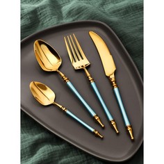 Набор столовых приборов «Колоннада», 4 предмета, цвет золотой, ручка синяя Magistro