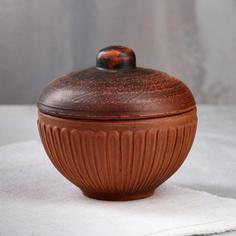 Пиала "Грань", с крышкой, декор, красная глина, 0.2 л