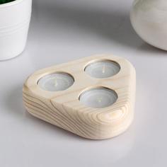 Подсвечник деревянный под 3 свечи "Треугольник", МАССИВ, 12.5×11.5×3 см No Brand