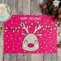 Новогодняя салфетка на стол "Happy Holidays" ПВХ, 40х29 см Доляна