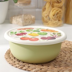 Миска с крышкой, 2,1 л, d=22,5 см, h=9 см, с декором, цвет салатовый No Brand