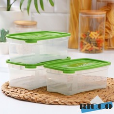 Набор контейнеров пищевых RICCO, 3 шт: 1 л, 18,5×12×11 см, прямоугольные, цвет зелёный No Brand