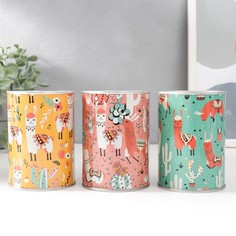 Копилка металл банка "Ламы и кактусы" МИКС 7,5х7,5х10 см No Brand