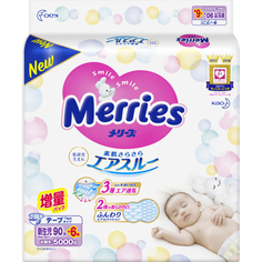 Подгузники Merries для новорожденных (5 кг), 90 + 6 шт.