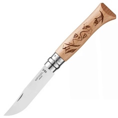 Нож Opinel №8 Alpine adventures, нержавеющая сталь, рукоять дуб, гравировка лыжи