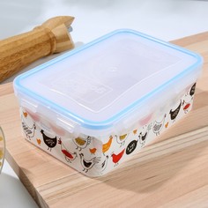 Контейнер герметичный прямоугольный пластиковый 1,1 л "Курочки" Food Vibes
