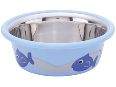 Миска для животных Nobby, металлическая с резиновым основанием, с рисунком, голубая, 250мл