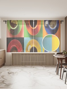 Фототюль JoyArty "Цветные чашки", 145x180 см (2 полотна со шторной лентой + 50 крючков)