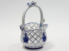 Конфетница Гжельская мануфактура Форма "Корзиночка" рисунок "Птицы" Гжельская роспись 21см