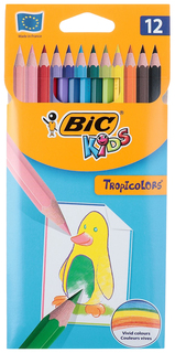 Карандаши 12 цветов BIC Kids Tropicolors, пластиковые CubicFun