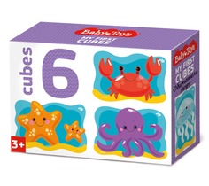 Кубики Обитатели моря, 6 штук без обклейки Baby Toys