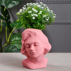 Кашпо Голова девушки, розовый цвет, керамика, 23 см