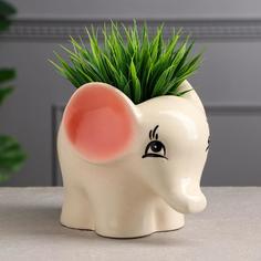 Фигурное кашпо Слоник, молочный цвет, 1.3 л, 18х13х15 см Керамика ручной работы