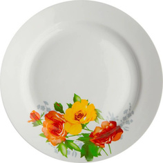 Тарелка столовая Дулево Гладкий край Роза без отводки, диаметр 24 см., фарфор