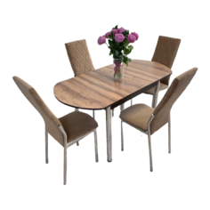 Обеденная группа NGVK Овал Дуб и 4 стула Омега 2 цвет Капучино