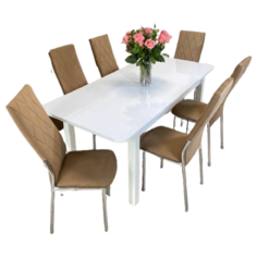 Обеденная группа стол NGVK Мега 2 и 6 стульев Омега 2 цвет Капучино