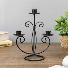 Подсвечник металл на 3 свечи Дворцовый черный 21,5х15,5х9 см No Brand