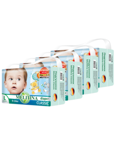 Подгузники для детей Melitina Classic Памперсы для малышей размер L, 4, 9-14 кг, 160 шт