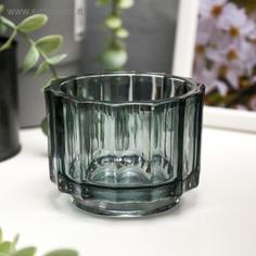 Подсвечник стекло на 1 свечу Грани прозрачный зеленый 7х9,5х9,5 см No Brand