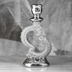 Подсвечник Лира, серебристый, 21 см Керамика ручной работы