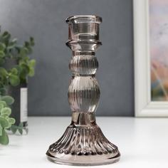 Подсвечник стекло на 1 свечу Колонна с шарами серый прозрачный 15,5х8,5х8,5 см No Brand