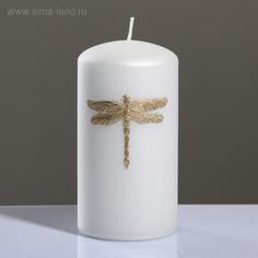 Свеча - цилиндр Стрекоза, 7×13 см, бело-золотая Trend Decor Candle